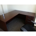 Mahogany 72 in. Single Ped L Suite Desk w Client Knee Space Mahogany 72 in. Single Ped L Suite Desk w Client Knee Space